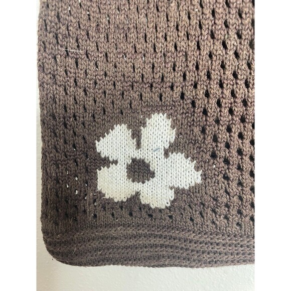 Brown Crochet Knit Flower Tote Bag – Cottagecore Y2K Indie Boho Shoulder Bag - Picture 5 of 6